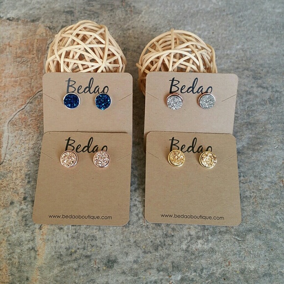 Rose Gold Druzy Earrings - Picture 6 of 6